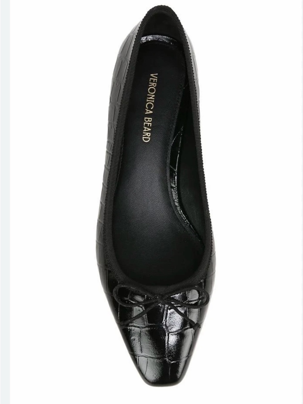 Veronica Beard Black Croc-Embossed Pointed Ballet low heel with Bow - NEVER worn